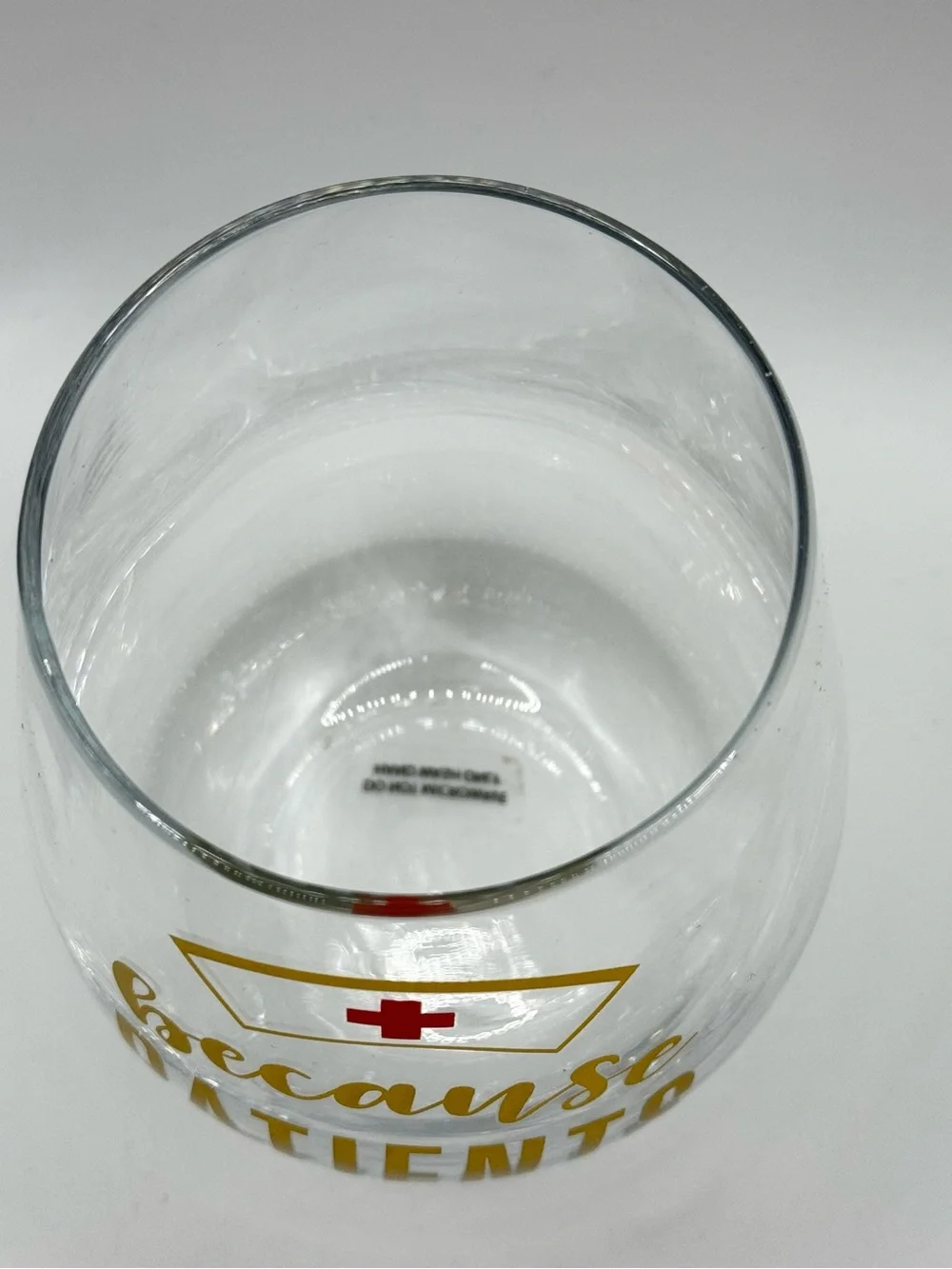 Nurses Stemless Wine Glass with Gold and Red Medical Design
